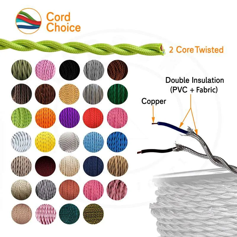 Vintage Black 2-Core Twisted Fabric Cable | 0.75mm Braided Cord for Pendant Flex ~1769