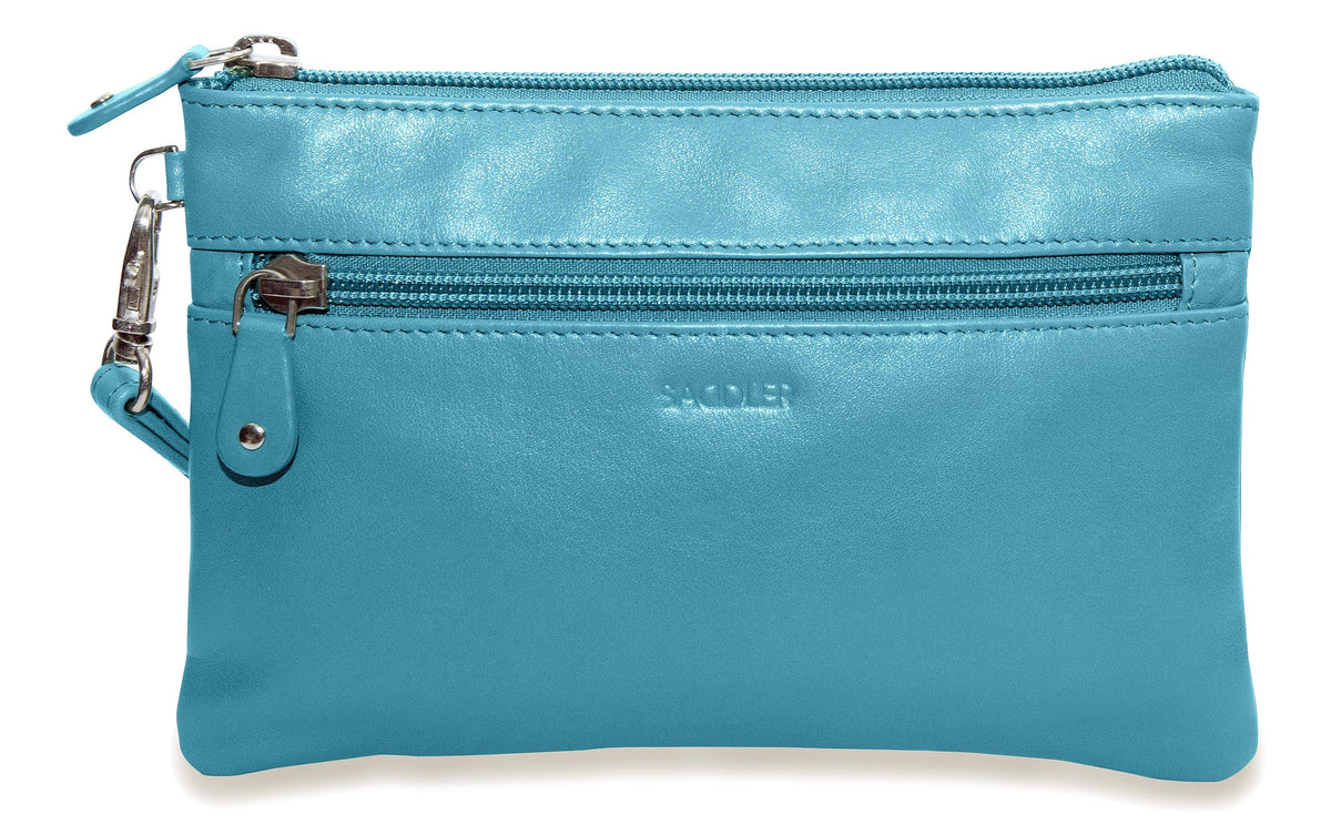 SADDLER SCARLETT Leather Zip Top Mini Clutch - Phone Holder with Detachable Wrist Strap - RFID Protected
